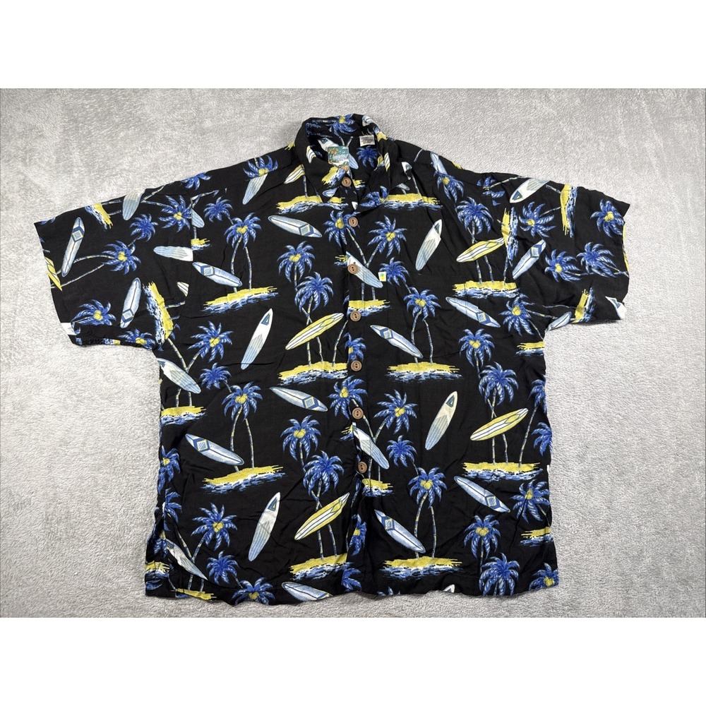 Pineapple Moon Men's 100% Rayon Surf‎ Print Hawaiian Shirt Black Size XL